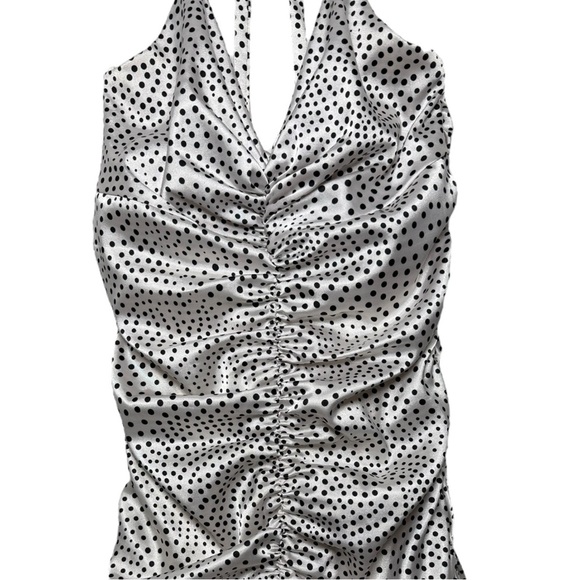 Vtg Jessica McClintock Polkadot Mini Dress Size 4 Formal Ruched Halter 90s Y2K - Picture 3 of 10